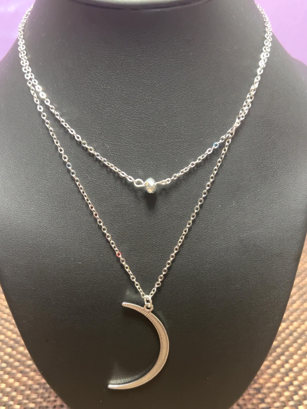 Silver Double-Layer Crescent Moon Necklace